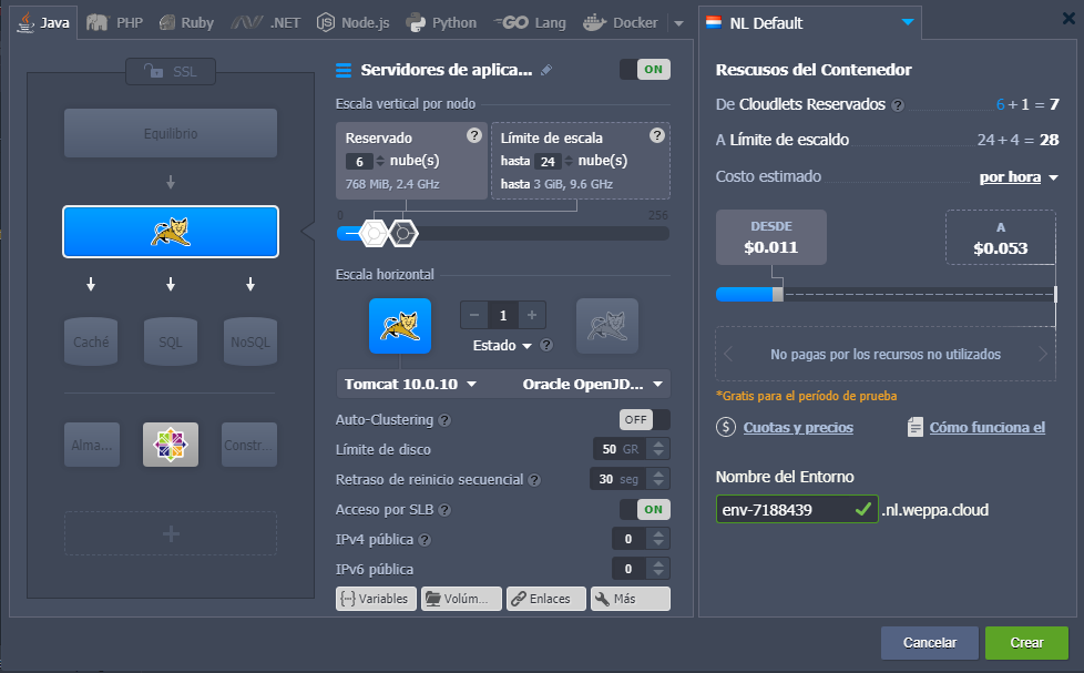 Guia del tablero de Weppa cloud entornos
