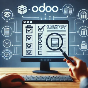 DALL·E 2024 08 04 22.03.40 An image representing the verification process after importing data into Odoo. The image should depict a computer screen showing the Odoo interface wi