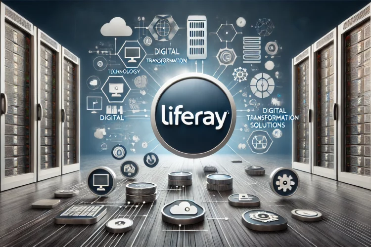 DALL·E 2024 07 10 20.32.00 A wide horizontal image showing the Liferay logo prominently with a modern and professional background. Include elements that represent technology d