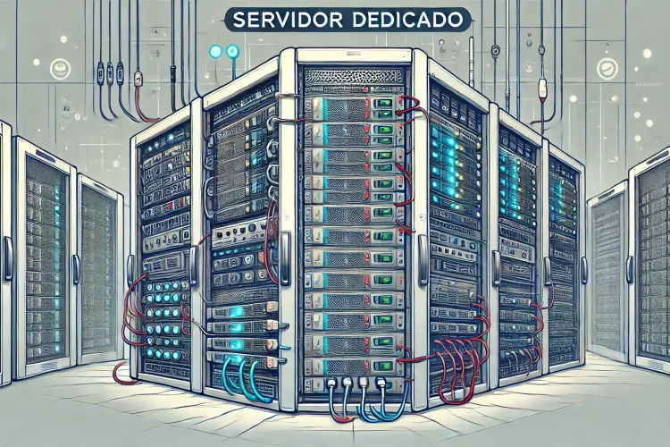 DALL·E 2024 07 11 18.42.36 A detailed rectangular illustration of a dedicated server in a data center environment. The image should show a high performance server rack with mult