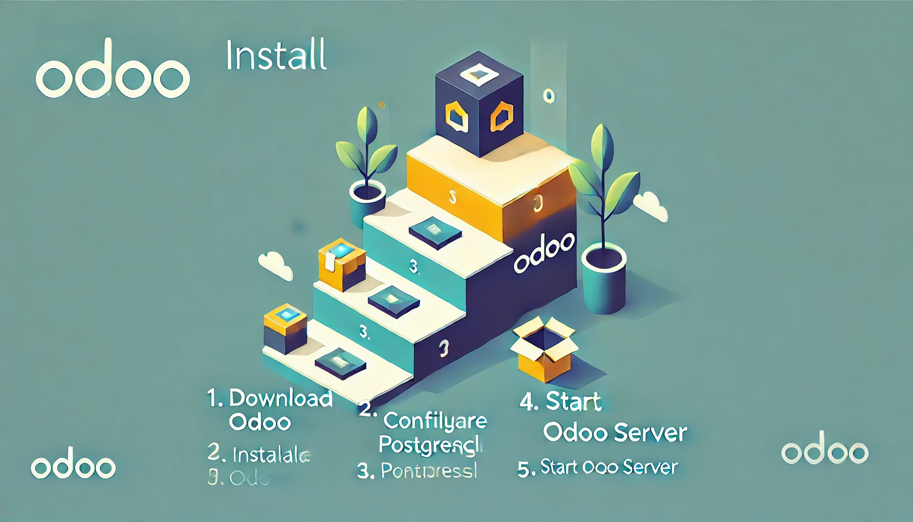 DALL·E 2024 07 11 19.55.59 A visually appealing rectangular image titled Install Odoo showing a step by step installation guide. The steps include 1. Download Odoo 2. Insta