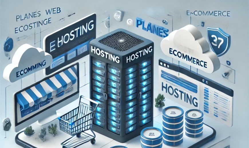 DALL·E 2024 08 02 11.20.44 Una imagen de hosting ecommerce que muestre un sitio web de una empresa de hosting especializado en tiendas en linea. La pagina web incluye un diseno