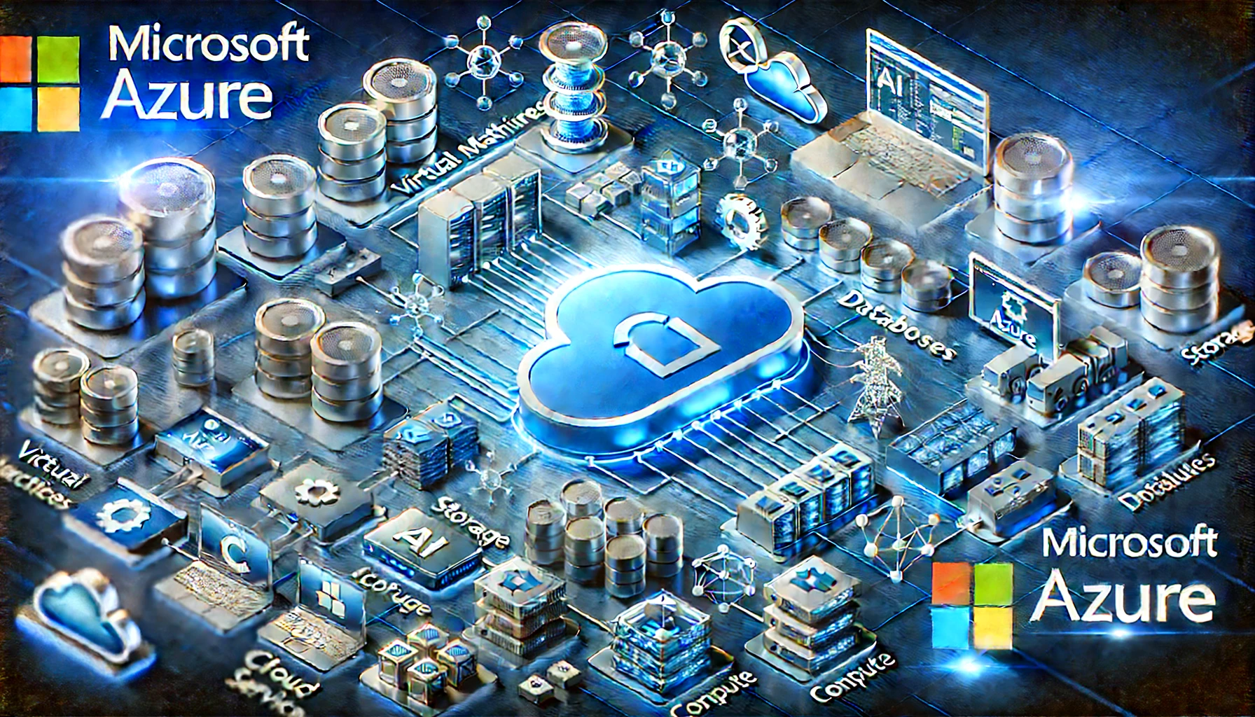 DALL·E 2024 09 27 17.47.44 A detailed visual representation of the Microsoft Azure platform. Show a cloud infrastructure with interconnected services such as virtual machines d