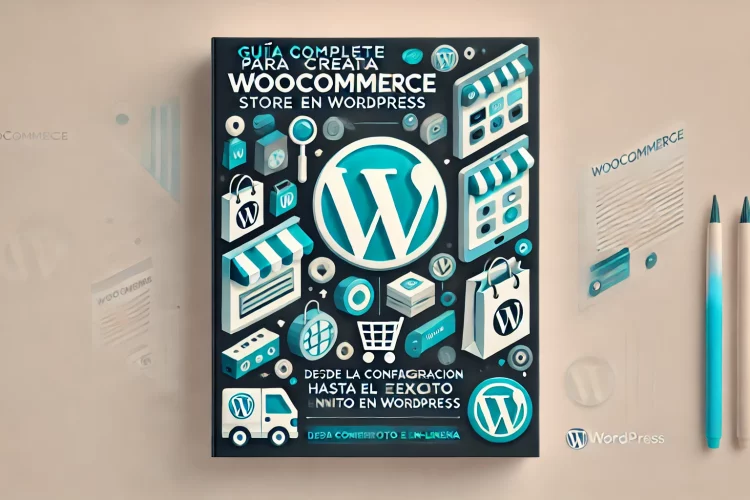 DALL·E 2024 09 27 19.33.06 A complete guide cover for creating a WooCommerce store on WordPress. The image should have a modern and sleek design with a clear and inviting layout