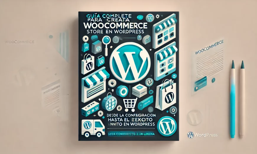 DALL·E 2024 09 27 19.33.06 A complete guide cover for creating a WooCommerce store on WordPress. The image should have a modern and sleek design with a clear and inviting layout