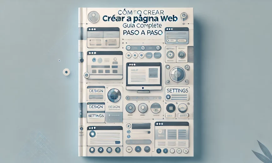 DALL·E 2024 09 27 20.01.27 A clean and visually appealing cover image titled Como Crear una Pagina Web Guia Completa Paso a Paso. The design includes a modern minimalistic w