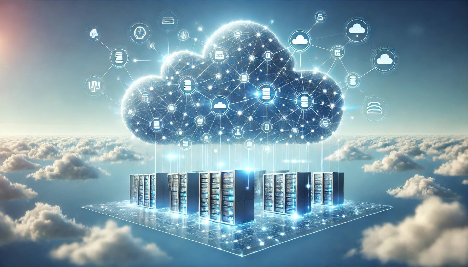 DALL·E 2024 11 04 17.59.35 A high resolution rectangular image of a digital cloud infrastructure concept. The image features a stylized network of connected servers storage a